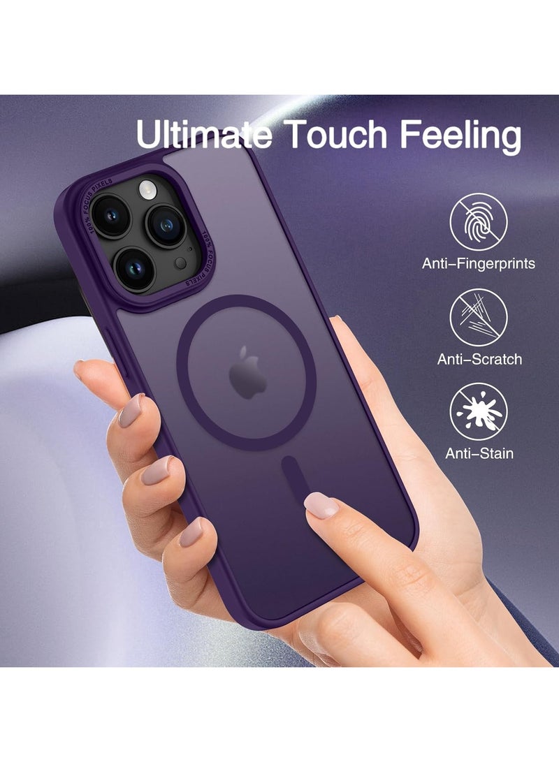 Magnetic Case for iPhone 14 Pro 6.1 Inch Case Translucent Matte Phone Case Slim Thin Shockproof Anti-Yellow Women Men Girls Boys Protective Cover (Purple)