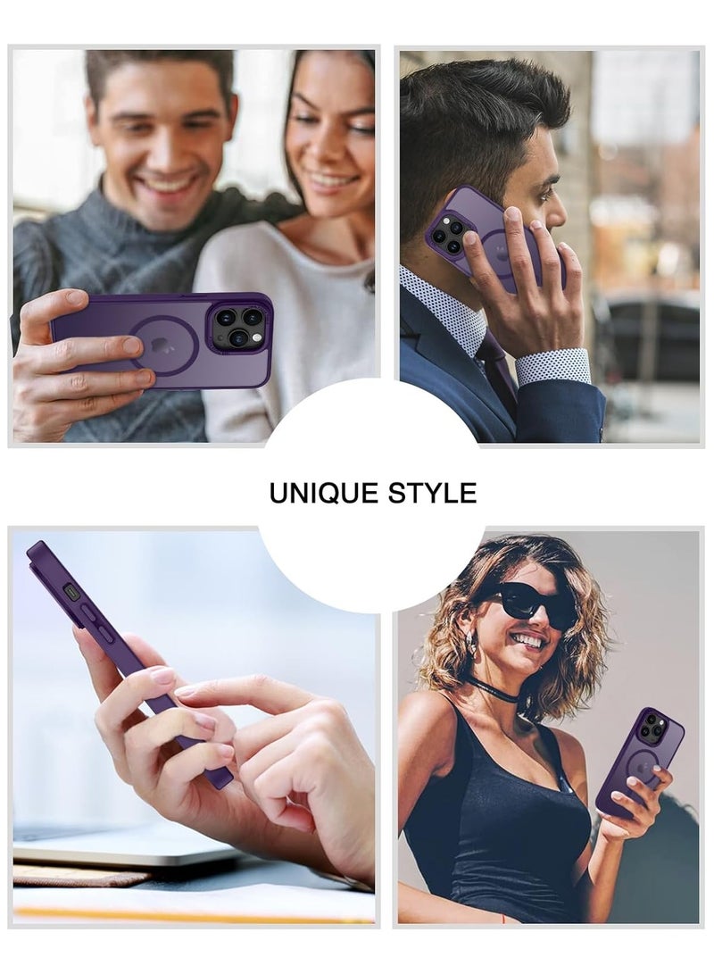 Magnetic Case for iPhone 14 Pro 6.1 Inch Case Translucent Matte Phone Case Slim Thin Shockproof Anti-Yellow Women Men Girls Boys Protective Cover (Purple)