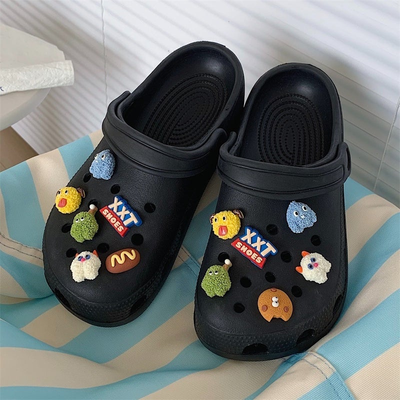 Seaside Anti-Slip Sandals Beach Summer Couples Cave Shoes Mens and Womens Little Monster Cute Ins Funny Seaside Anti-Slippers Black