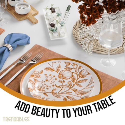 Trendables 80 Piece Plastic Disposable Plates Set For 40 Guests I 40 X 8 Inch Dessert Plates & 40 X 10 Inch Disposable Plastic Plates | Wedding Party Plates | White & Brown Pomegranate Design - Image 4