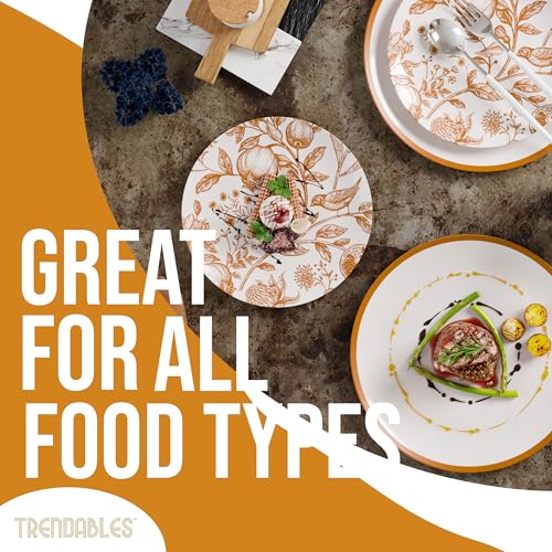 Trendables 80 Piece Plastic Disposable Plates Set For 40 Guests I 40 X 8 Inch Dessert Plates & 40 X 10 Inch Disposable Plastic Plates | Wedding Party Plates | White & Brown Pomegranate Design - Image 3