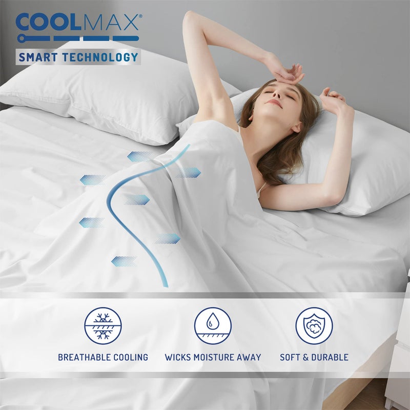 DEGREES OF COMFORT Coolmax Cooling Sheets | Queen Size Bed Sheet Set for Hot Sleepers | Soft Fabric with Deep Pocket, White-4PC - Image 5