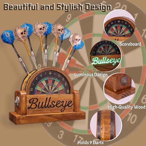 CoolGift Mart Light Up Dart Stand, Wooden Dart Holder with USB Powered Holds 9 Darts, Xmas Birthday Gifts for Darts Enthusiasts - Image 4