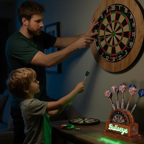 CoolGift Mart Light Up Dart Stand, Wooden Dart Holder with USB Powered Holds 9 Darts, Xmas Birthday Gifts for Darts Enthusiasts - Image 3