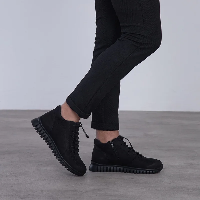 Hammer Jack 102 18810-M Black Nubuck Leather Lacing Rubber Sole Zippered Warm Ankle Boots
