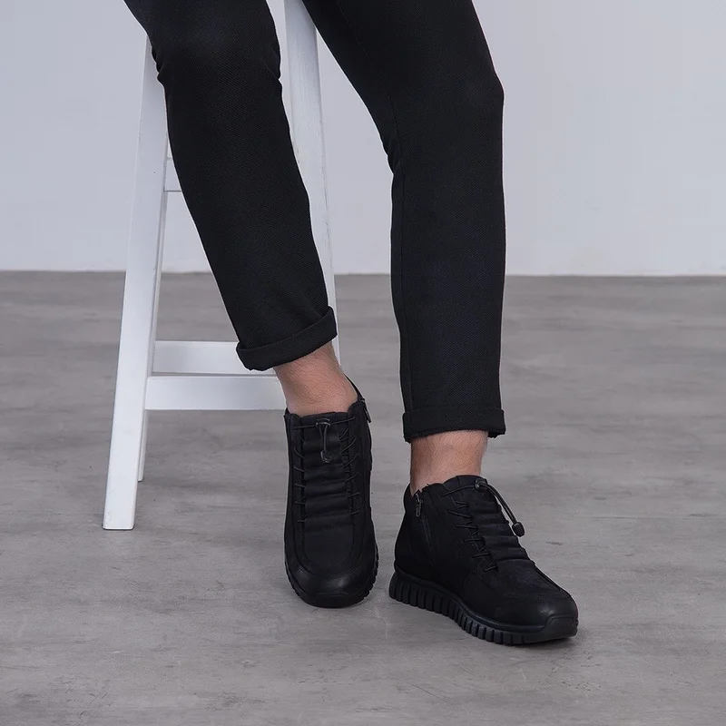 Hammer Jack 102 18810-M Black Nubuck Leather Lacing Rubber Sole Zippered Warm Ankle Boots