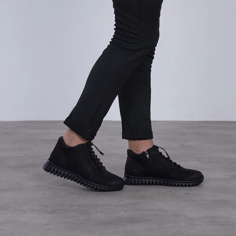 Hammer Jack 102 18810-M Black Nubuck Leather Lacing Rubber Sole Zippered Warm Ankle Boots