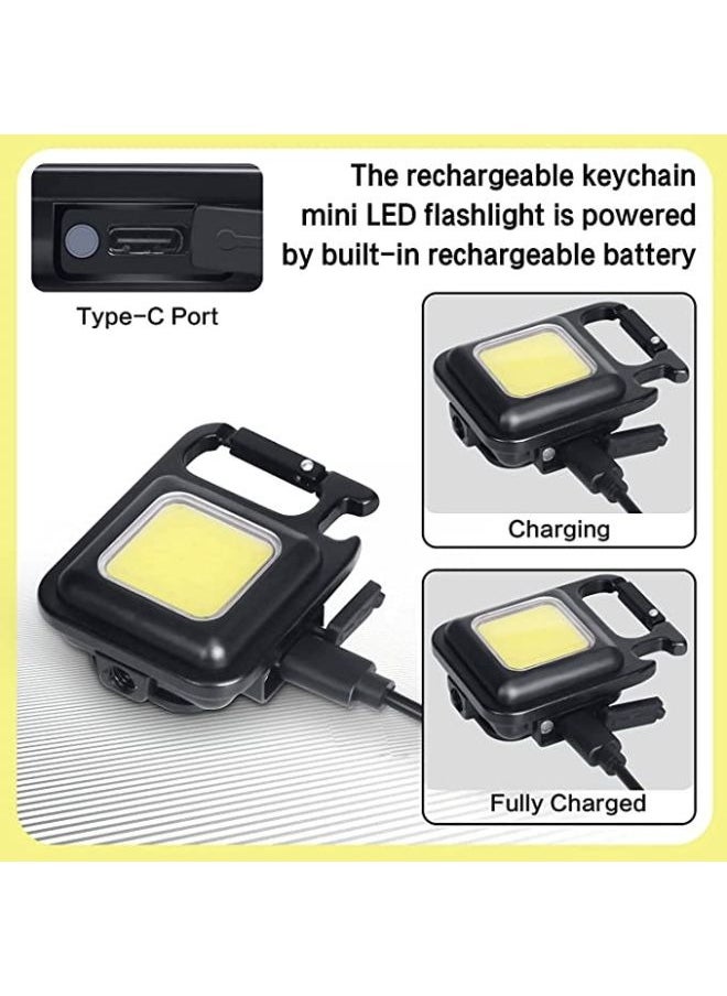 COB Small Flashlights, 800 Lumens Bright Rechargeable Keychain Mini Flashlight 4 Light Modes Portable Pocket Light with Folding Bracket Bottle Opener and Magnet Base 300 Milliampere