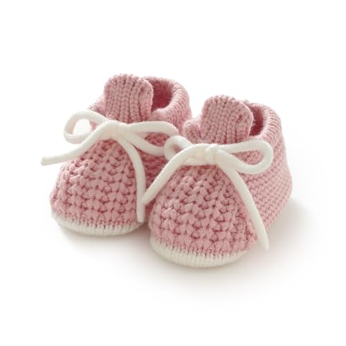 LAWKUL Baby Booties Knit Newborn Shoes Cozy First Walkers Infant Toddler Boots for Boy Girls 3-6 Months Pink - Image 1