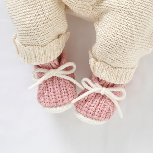 LAWKUL Baby Booties Knit Newborn Shoes Cozy First Walkers Infant Toddler Boots for Boy Girls 3-6 Months Pink - Image 4
