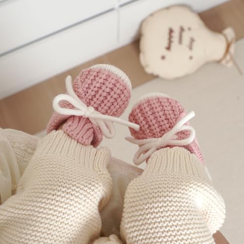 LAWKUL Baby Booties Knit Newborn Shoes Cozy First Walkers Infant Toddler Boots for Boy Girls 3-6 Months Pink - Image 3
