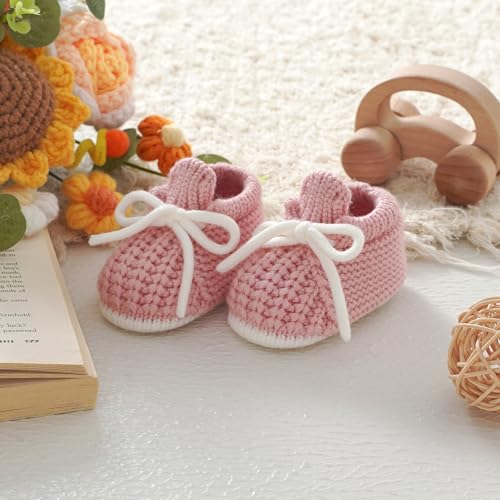LAWKUL Baby Booties Knit Newborn Shoes Cozy First Walkers Infant Toddler Boots for Boy Girls 3-6 Months Pink - Image 5
