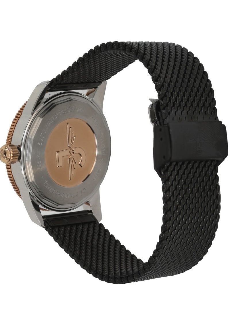 JOVIAL 1535GAMQ03E Men's Stainless Steel Woven Mesh Band Watch, Ceramic Bezel, Black Dial, Sporty Elegant Design, 41MM - Image 3