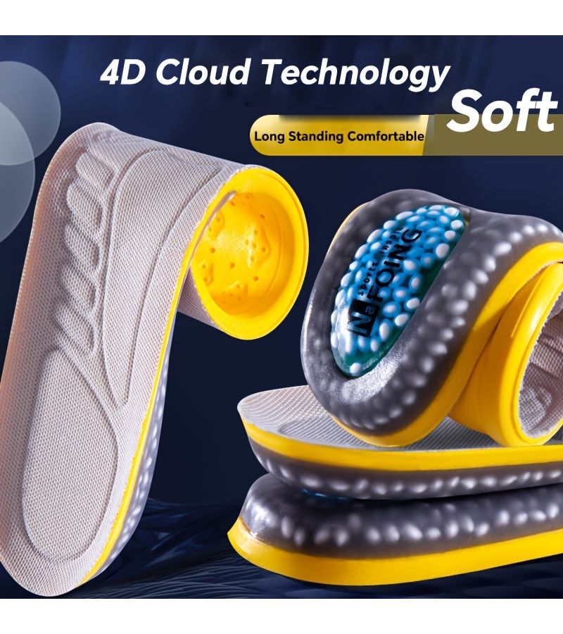 1 Pairs Yellow Sport Insoles For Shoes High Elasticity Triple Shock Absorbing Sole Pad EU35 36 230mm - Image 1