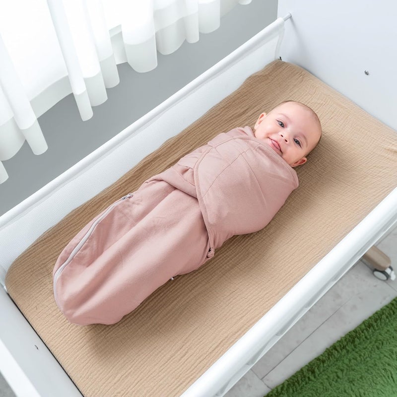 Comfy Cubs Easy Swaddle Blanket, 3 Pack - 100% Cotton Newborn Wrap, Small for 0-3 Months Infants, with Zipper Closure, Breathable and Durable Sleep Sack for Babies - Light Blush, Blush & Mauve - Image 2