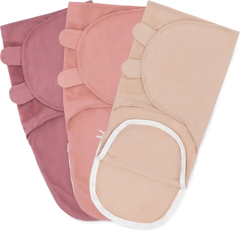 Comfy Cubs Easy Swaddle Blanket, 3 Pack - 100% Cotton Newborn Wrap, Small for 0-3 Months Infants, with Zipper Closure, Breathable and Durable Sleep Sack for Babies - Light Blush, Blush & Mauve - Image 1