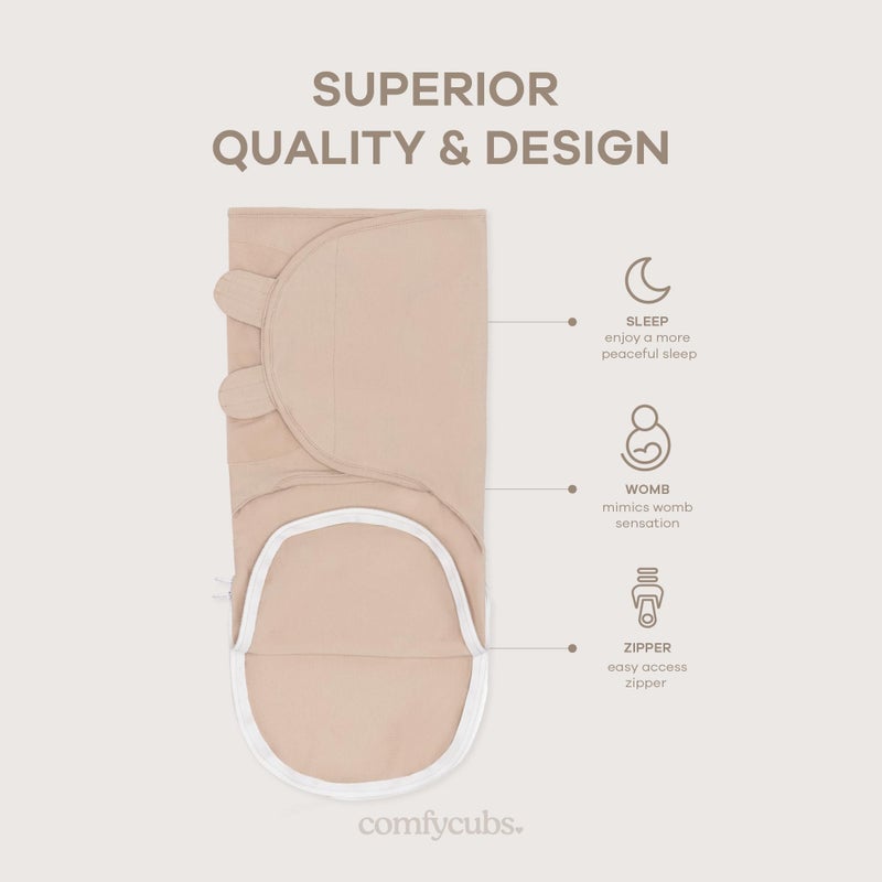Comfy Cubs Easy Swaddle Blanket, 3 Pack - 100% Cotton Newborn Wrap, Small for 0-3 Months Infants, with Zipper Closure, Breathable and Durable Sleep Sack for Babies - Light Blush, Blush & Mauve - Image 3