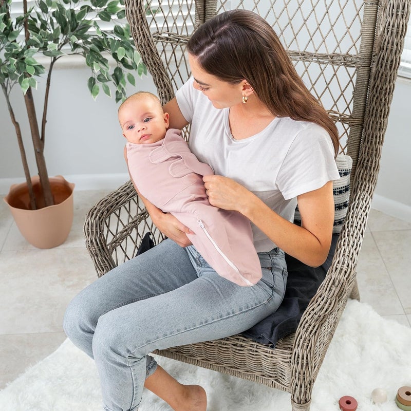 Comfy Cubs Easy Swaddle Blanket, 3 Pack - 100% Cotton Newborn Wrap, Small for 0-3 Months Infants, with Zipper Closure, Breathable and Durable Sleep Sack for Babies - Light Blush, Blush & Mauve - Image 4