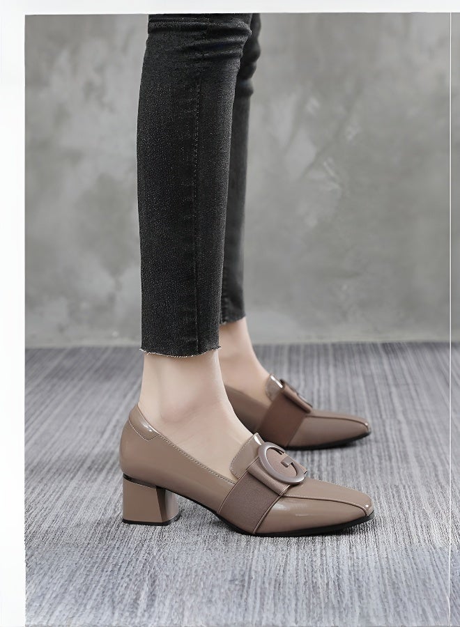 Patent leather square toe thick heel British style shoes  - Image 3