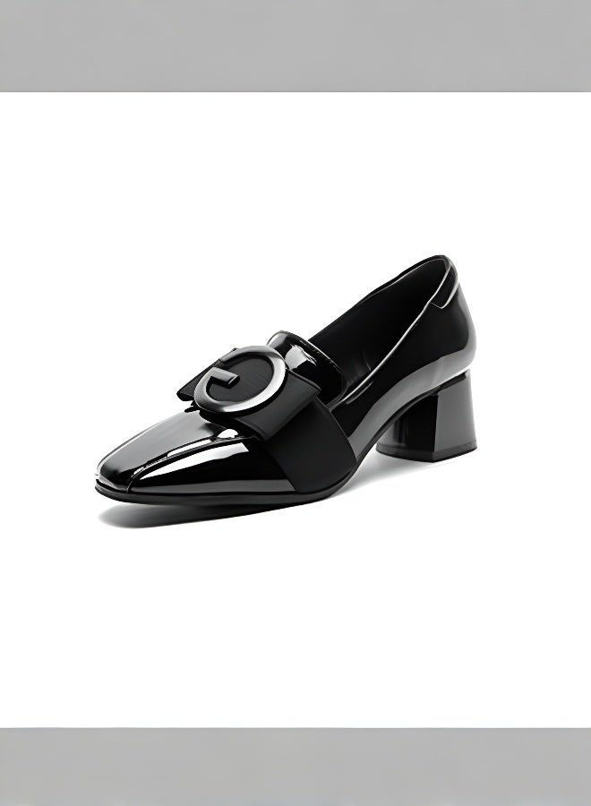 Patent leather square toe thick heel British style shoes  - Image 1