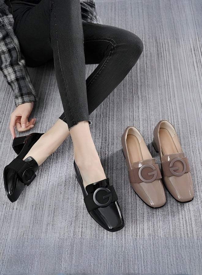Patent leather square toe thick heel British style shoes  - Image 4
