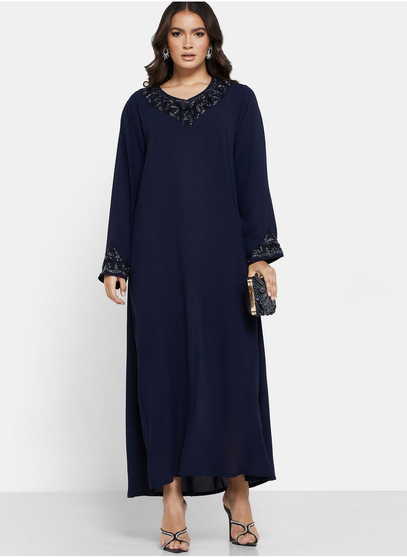 KASHKHA - Georgette Jalabiya With Beads Work - Image 1