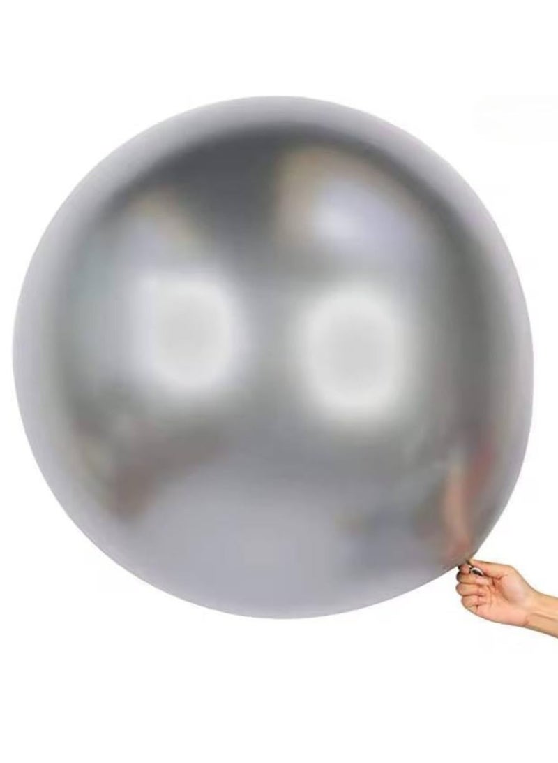 بالون حفلات، دائري مقاس 18 بوصة، بالون كروم فاخر مثالي للحفلات وحفلات الزفاف وأعياد الميلاد والمناسبات الخاصة (عبوة واحدة من 5 قطع) (فضي)