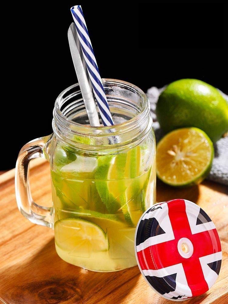 Kosh Mason Jar With Lid And Straw For Drinks Beverages Fruit Juice Glass Airtight Frosty Jar with Handle Mason mug Jars set with Lid and Reusable Straw Random Color Clear 450 ml 2 PC - Image 5