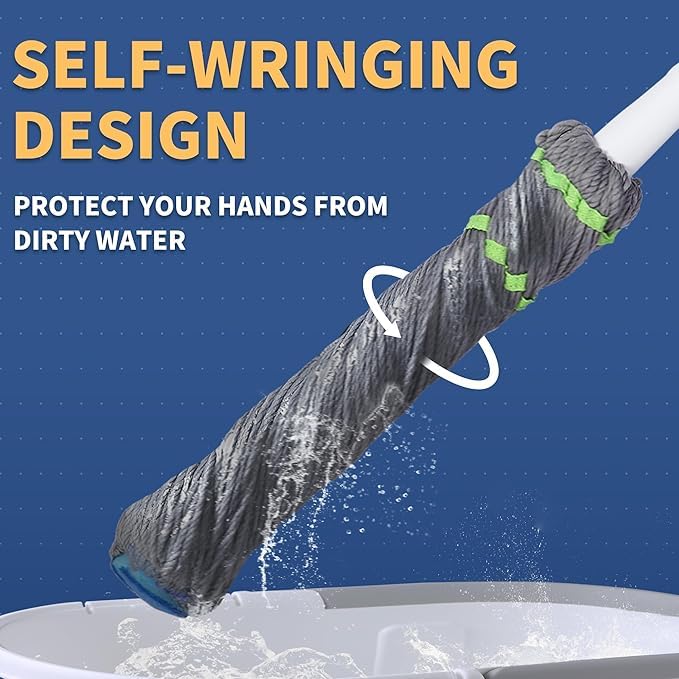 Calyrex SelfWringing Twist Mop for Floor Cleaning Long Handled Microfiber Floor Mop with Top Scouring Pad for Kitchen Hardwood Restaurant Bathroom Garages Warehouses Office - Image 2