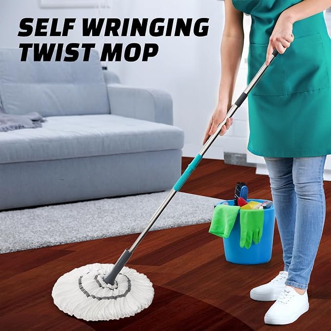 Calyrex SelfWringing Twist Mop for Floor Cleaning Long Handled Microfiber Floor Mop with Top Scouring Pad for Kitchen Hardwood Restaurant Bathroom Garages Warehouses Office - Image 5