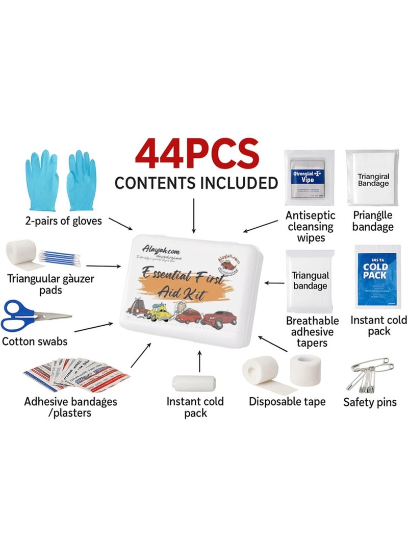 alayjah DIN 13164, Original Emergency Essentials Set 44 Pieces + Gift, Mandatory Kit, For Home Car and Office, Basic Treatment, First Respond Tool, 10700030 - Image 1