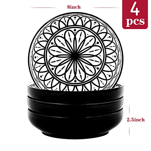 Yundu 38 Ounce Pasta Bowl Set of 4, Large Salad Serving Porcelain Bowls, Microwave Dishwasher Safe, Black - Image 2