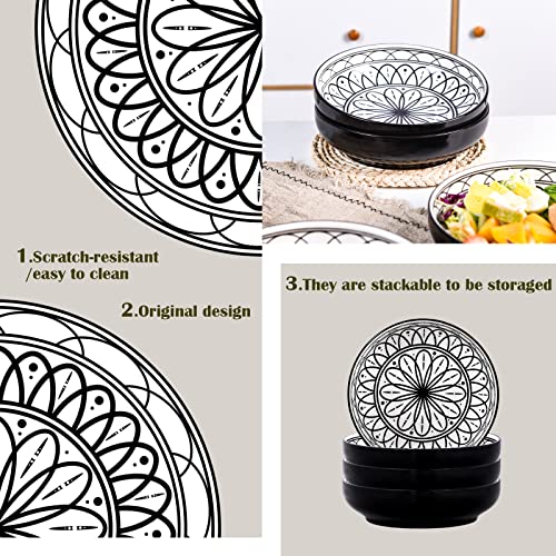 Yundu 38 Ounce Pasta Bowl Set of 4, Large Salad Serving Porcelain Bowls, Microwave Dishwasher Safe, Black - Image 5