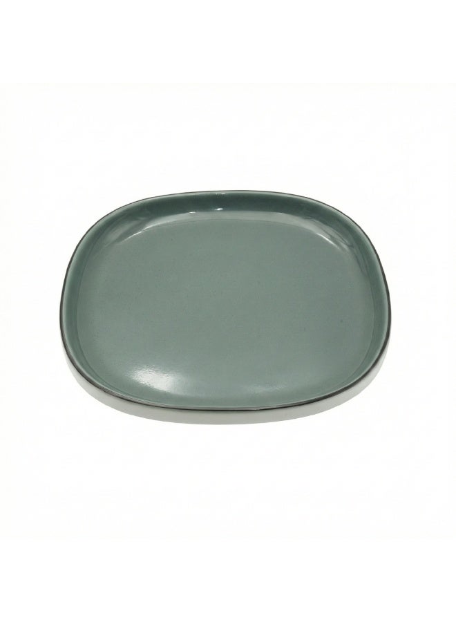 Ariane Ceramic Square Dessert Plate Set Light Greenish Blue  Lightweight Durable Microwave Safe Modern Serving Plates for Snacks Desserts & Appetizers Everyday Kitchen Tableware - Image 1