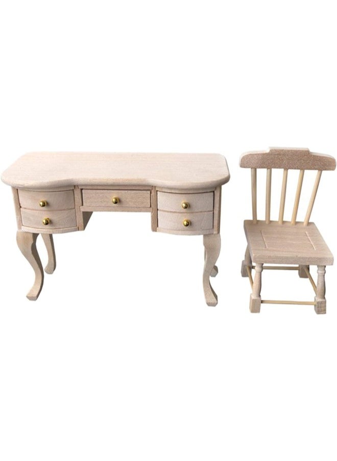 silvercnc - 1/12 Wooden Mini Dollhouse Chair Desk Model Toy DIY Scenery Accessory for Dolls House Accessories Decor - Image 1
