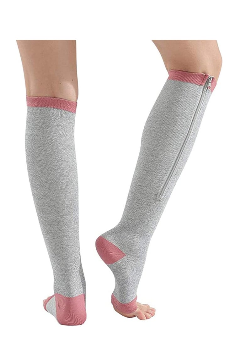 Compression Socks, Breathable Calf Knee High Stocking-Open Toe Copper Zipper Sports Socks for Injury Recovery Pain Relief, Sports Protection Protect Muscles 3 Pairs - Image 3