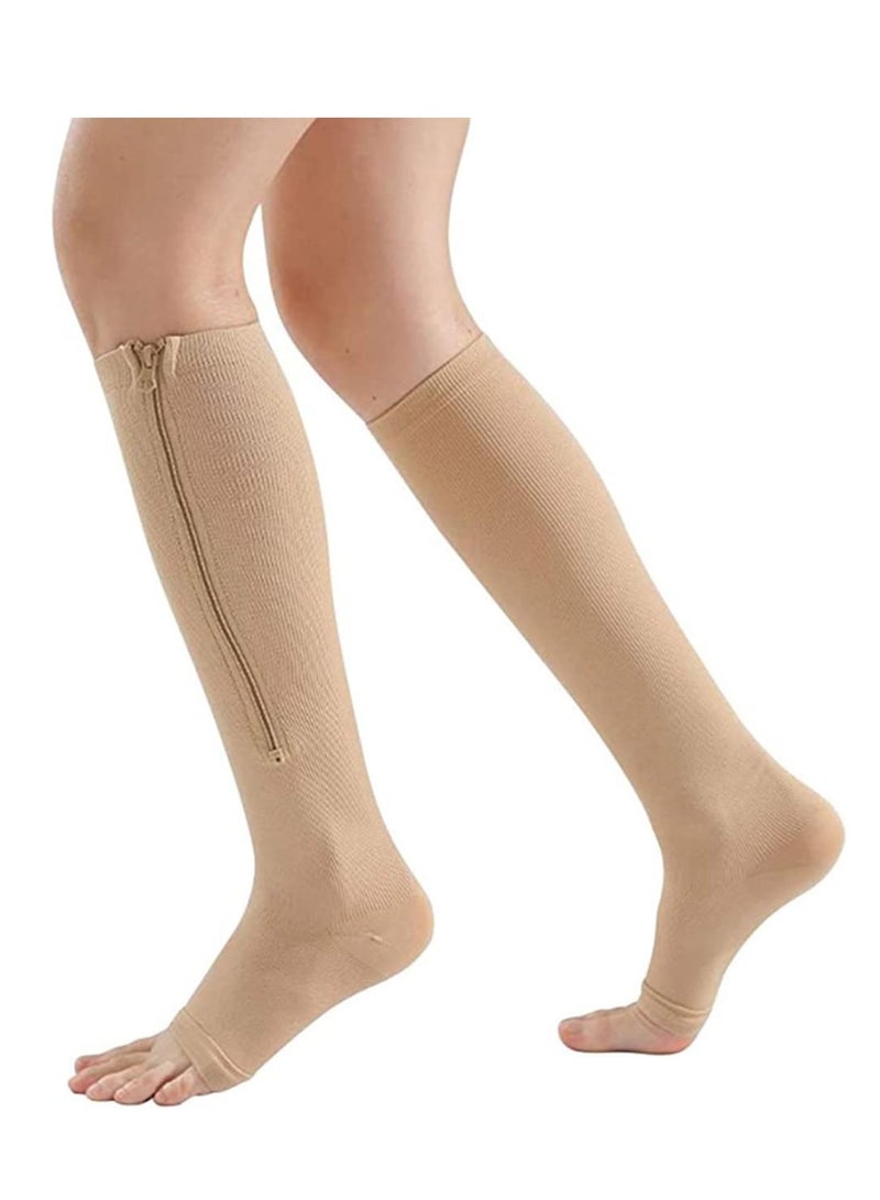 Compression Socks, Breathable Calf Knee High Stocking-Open Toe Copper Zipper Sports Socks for Injury Recovery Pain Relief, Sports Protection Protect Muscles 3 Pairs - Image 2