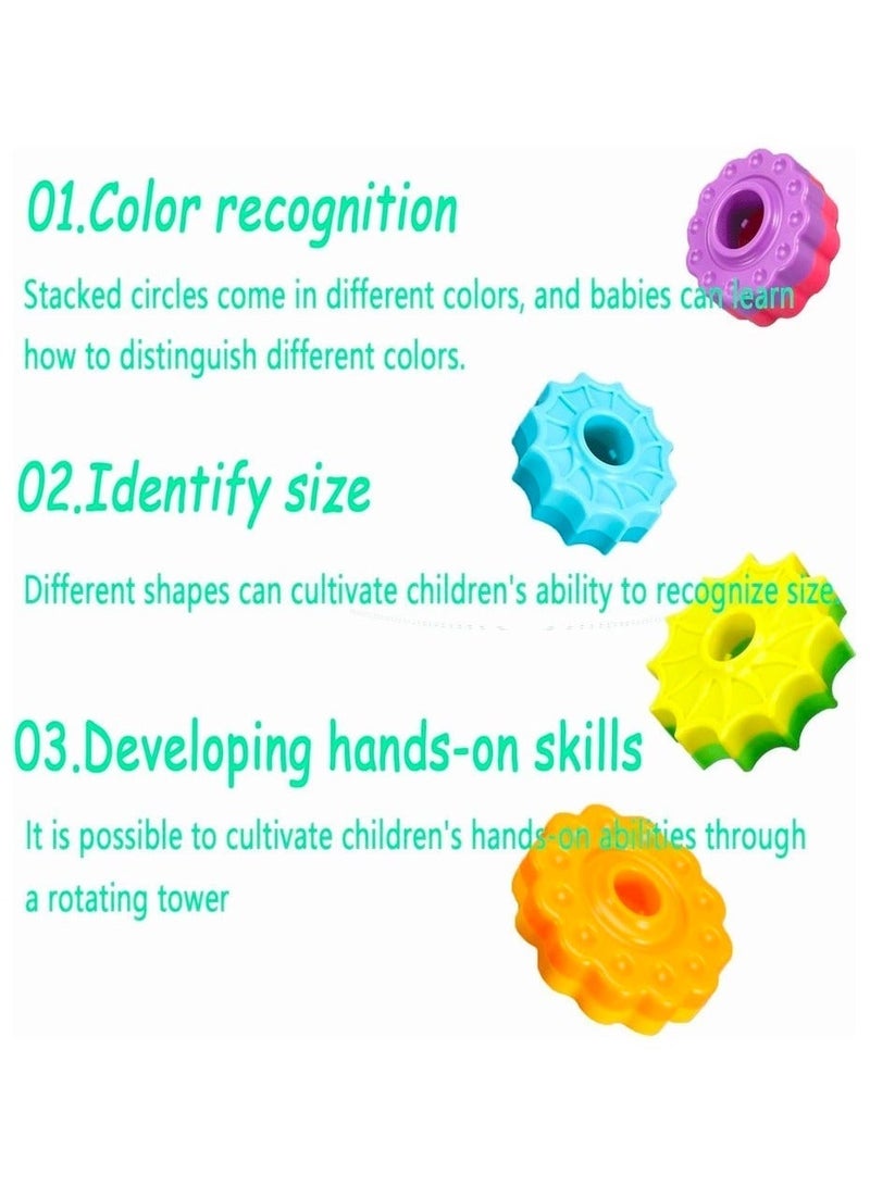 Spinning Stacking Toys, Montessori Toy for Girls and Boys, Educational Toddler Toy Stacking Rings Baby Toys, Rainbow tower Spin Gears Birthday Gift for 1-3 Year Old - Image 3