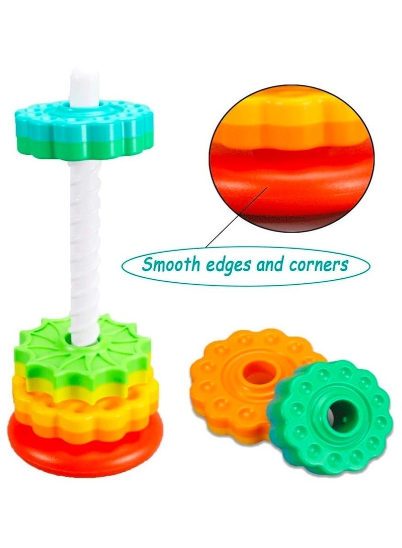 Spinning Stacking Toys, Montessori Toy for Girls and Boys, Educational Toddler Toy Stacking Rings Baby Toys, Rainbow tower Spin Gears Birthday Gift for 1-3 Year Old - Image 2