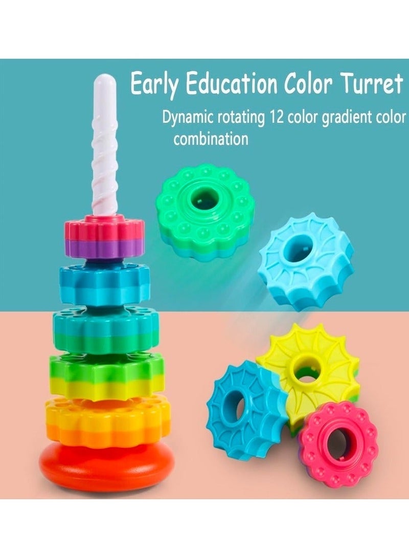 Spinning Stacking Toys, Montessori Toy for Girls and Boys, Educational Toddler Toy Stacking Rings Baby Toys, Rainbow tower Spin Gears Birthday Gift for 1-3 Year Old - Image 5