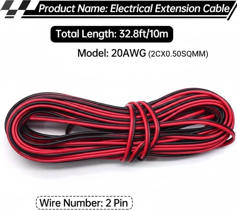 سلك كهربائي U.E بطول 10 متر 20AWG، كابل تمديد ثنائي النواة أحمر وأسود - Image 2