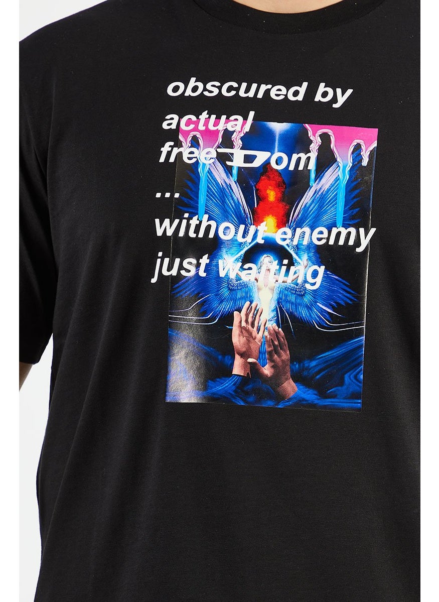 DIESEL Men Crew Neck Short Sleeve Graphic Print T shirt, Black  - Image 3