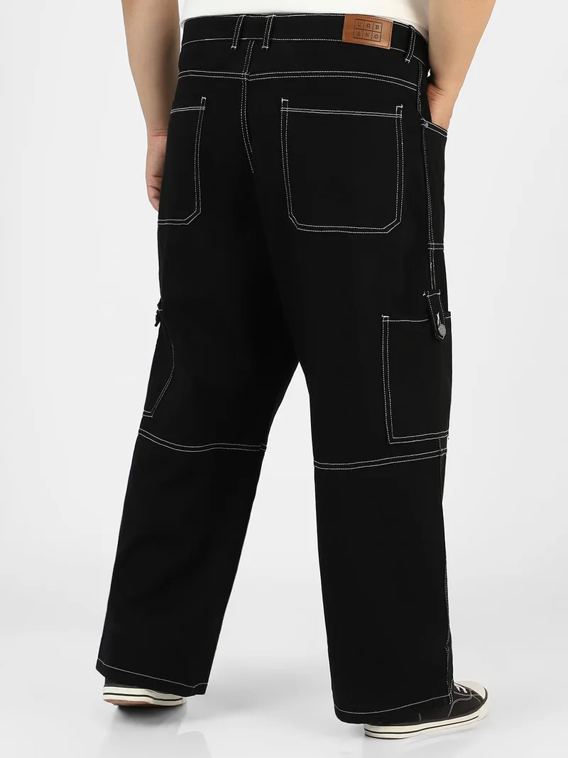 Urbano Fashion  Urbano Plus Men's Black Loose Baggy Fit Washed Cargo Jeans with 6 Pockets Non-Stretchable  | Best Price UAE