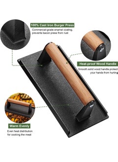 Excefore Burger Press, Professional Griddle Accessories Kit for Flat Top Grill, Non Stick Patty Making molds are Suitable for Beef, Vegetable, Burgers and Cooking, with Wooden Handle, Black  - Image 3