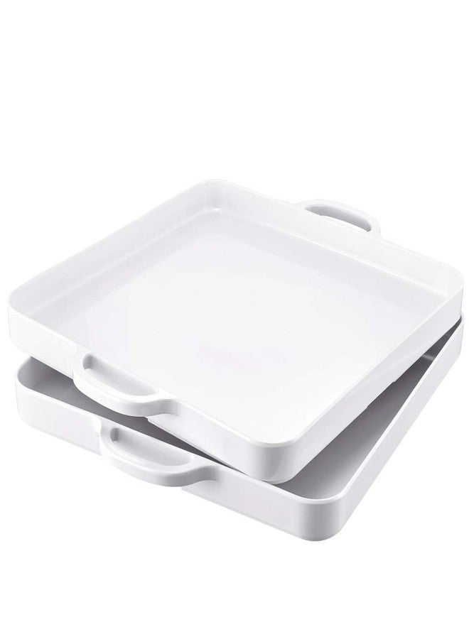 HSDT Square Serving Trays with Handles Melamine White 12.5x12.5 Inch Spill Proof Kitchen Eating Trays Set of 2 for Cafeteria Cafe Food Appeizer Dessert Snack Dinner Lunch Breakfast,TR14-02 - Image 1
