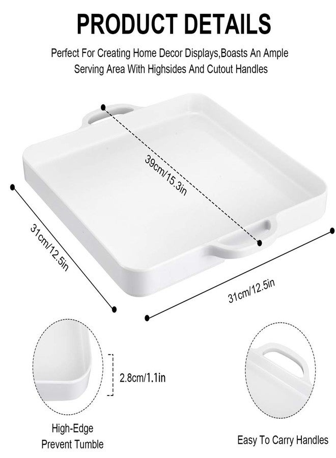HSDT Square Serving Trays with Handles Melamine White 12.5x12.5 Inch Spill Proof Kitchen Eating Trays Set of 2 for Cafeteria Cafe Food Appeizer Dessert Snack Dinner Lunch Breakfast,TR14-02 - Image 3