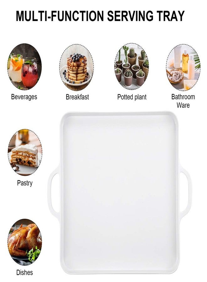 HSDT Square Serving Trays with Handles Melamine White 12.5x12.5 Inch Spill Proof Kitchen Eating Trays Set of 2 for Cafeteria Cafe Food Appeizer Dessert Snack Dinner Lunch Breakfast,TR14-02 - Image 2
