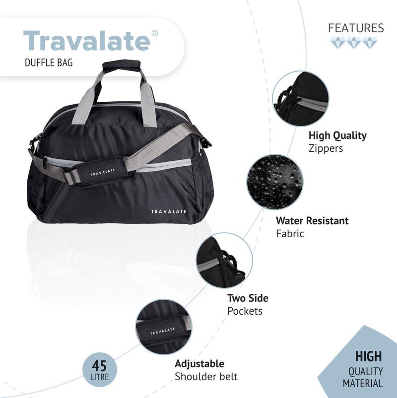 TRAVALATE 45 Litre Black Polyester Ultra Light Waterproof Travel Duffle - Image 3
