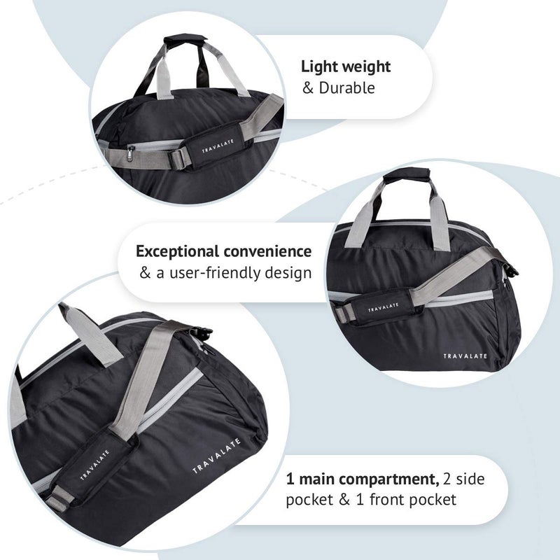 TRAVALATE 45 Litre Black Polyester Ultra Light Waterproof Travel Duffle - Image 4