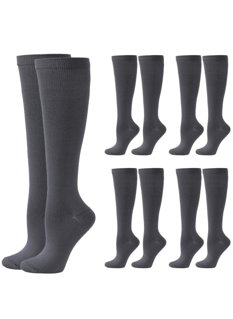 Generic Compression Socks for Women Men, 5 Pairs Knee High Calf Socks, Non-Slip Compression Support Stockings for Sport, Work, Travel, Edema, Diabetic, Blood Circulation, Pregnancy, Nursing, L/XL, Size 39-45  - Image 1